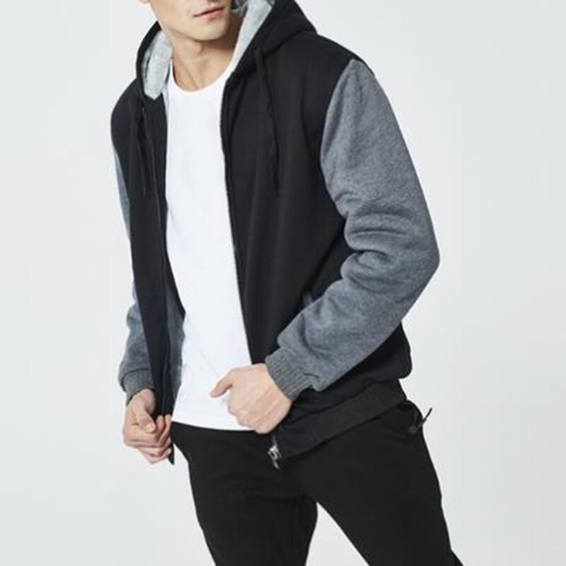 Sudaderas con capucha de béisbol para hombre, otoño con cremallera para hombre, sudaderas con capucha casuales de retales para monopatín, abrigo de manga larga con capucha cálido para invierno: black grey / XXL