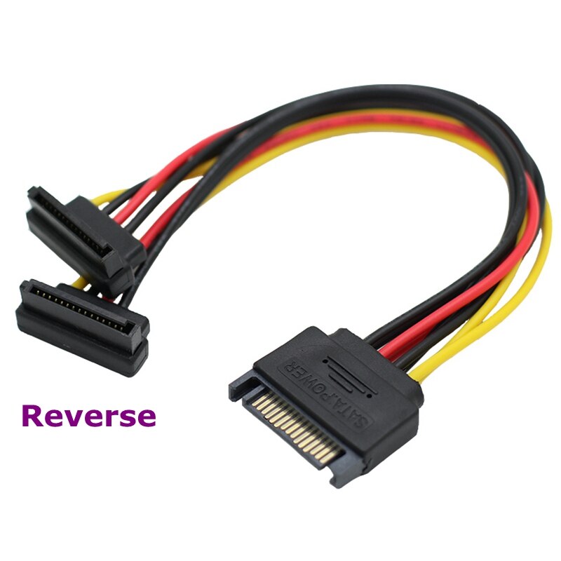 For Computer Case SATA 15Pin Hard Disk Power Supply Male to 2 Bus Splitter Extension Cable 90 Degree With Shrapnel: 3 R