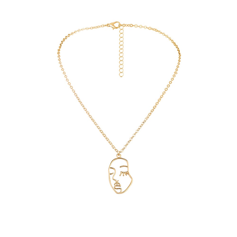 Vg 6YM Punk Menselijk Gezicht Hangende Ketting Voor Vrouwen Retro Abstracte Hollow Out Verklaring Gouden Gezicht Ketting Mode Vrouwelijke: gold 2