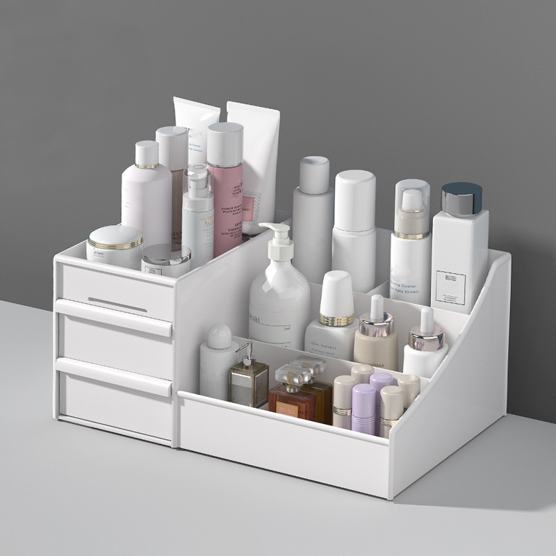 Plastic bathroom skin care products storage box brush lipstick storage box, cosmetics makeup storage box with drawer: white