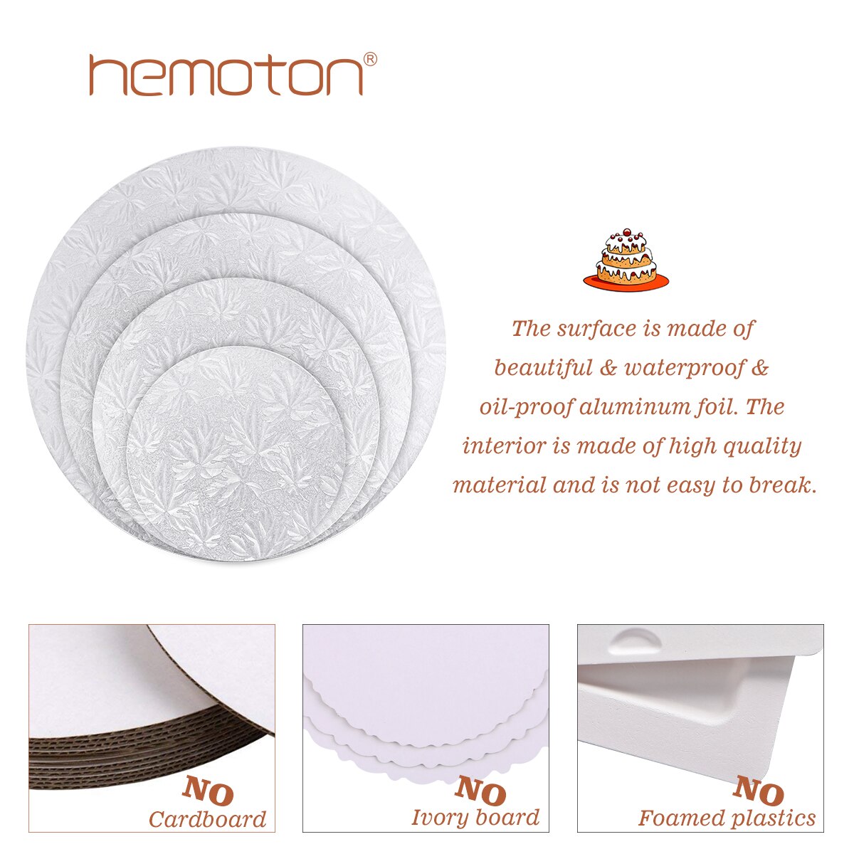 Base circular de cartón redondo para pastel Hemoton 4 Uds (6 pulgadas, 8 pulgadas, 10 pulgadas y 12 pulgadas) con 3 raspadores para pastel