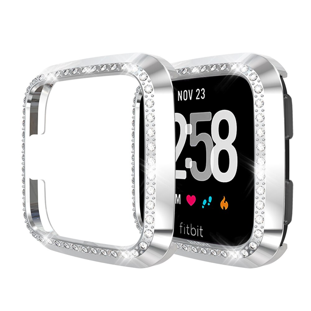 Diamond Watch Case Voor Fitbit Versa/Versa Lite Bumper Smart Horloge Band Accessoires PC Bescherming Shell Beschermhoes Frame: SILVER