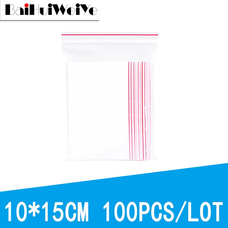 100PCS/LOT Resealable Zip Lock Bags Self Seal Clear Plastic Poly Bag Food Storage Package Reclosable Vacuum Fresh Bag: 10X15CM