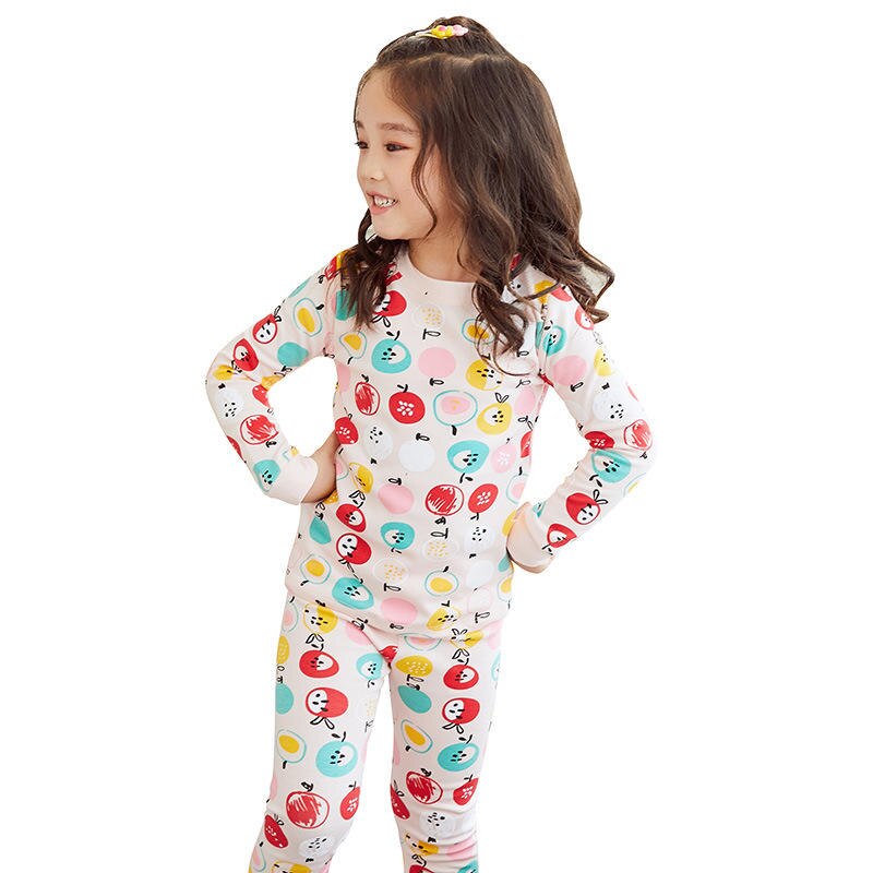 Børns vinter afslappet langærmet undertøj piges frugtprint pyjamas nattøj nattøj dragter: 120cm