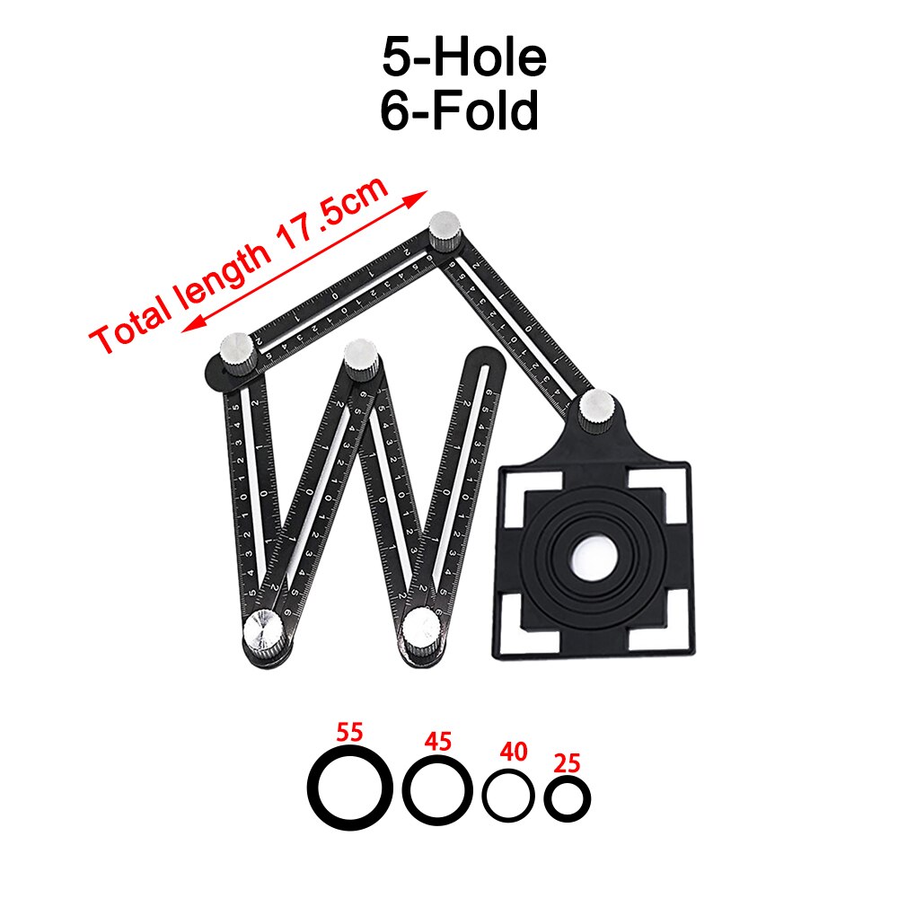 4 6 8 12 foldet aluminiumslegering vinkelfinder måle lineal skabelon værktøj abs sort perforeret form locator bor guide guide flise hul: Rød