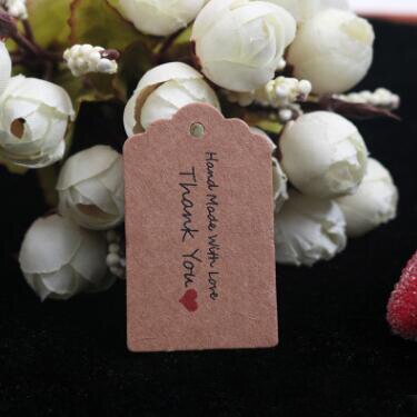 etiquetas hechas a mano boda marrón Kraft papel etiquetas DIY artesanía Bonbonniere Favor etiquetas 100pcs \ lot: 03