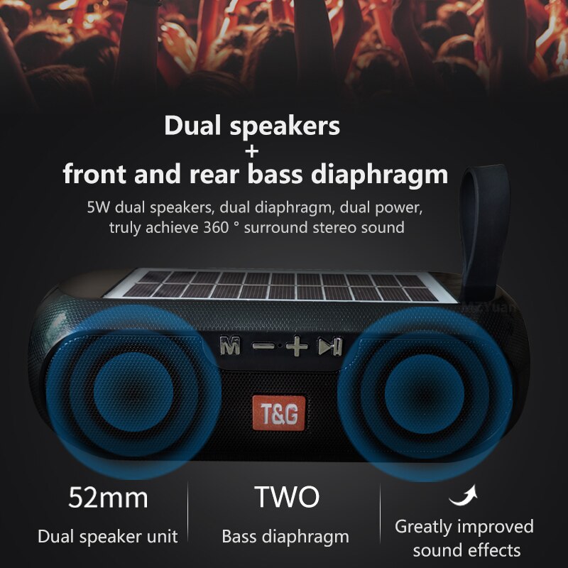 Draadloze Bluetooth Speaker Outdoor Draagbare Kolom Super Bass 3D Stereo Muziek Box Solar Power Bank Boombox Waterdichte Usb Aux Fm