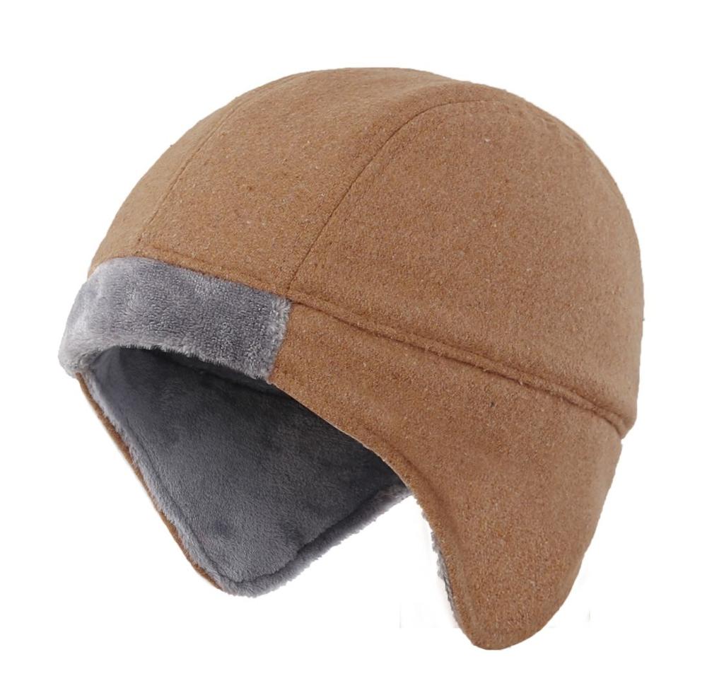 Connectyle herre kvinders vinter varm hat blød fleece foret termisk kranium hue beanie med ørebetræk vinter daglige hat: Brun