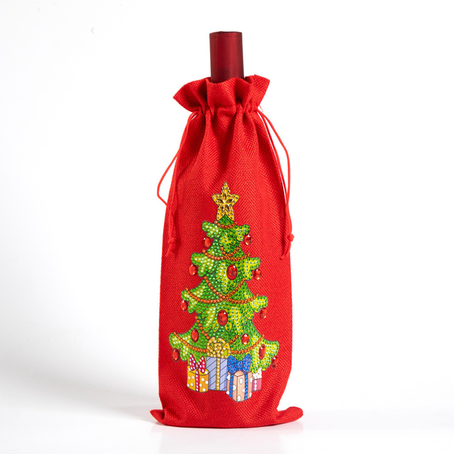 Diy Diamant Schilderen Kerst Wijnfles Zakken Cover Vrolijk Kerstfeest Xmas Wijn Fles Tasje Jaar Tafel Decoratie: TB004