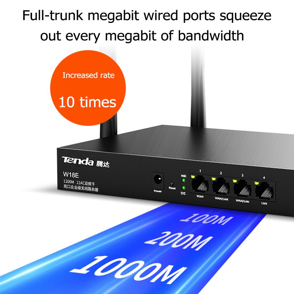 Tenda W18E 2.45 + 5Ghz Dual-Band Draadloze Router 1200M Wifi Signaal Repeater 4 Gigabit Bedrade Poort 120m ² Dekking