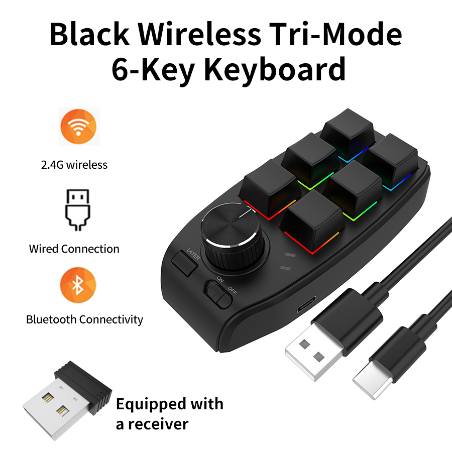 USB Macro Custom Mini-toetsenbord Bluetooth 6 toetsen 1 knop Programmering DIY Mechanische Macropad Gaming Tekening Schakelaar -swap toetsenbord: Bundle3