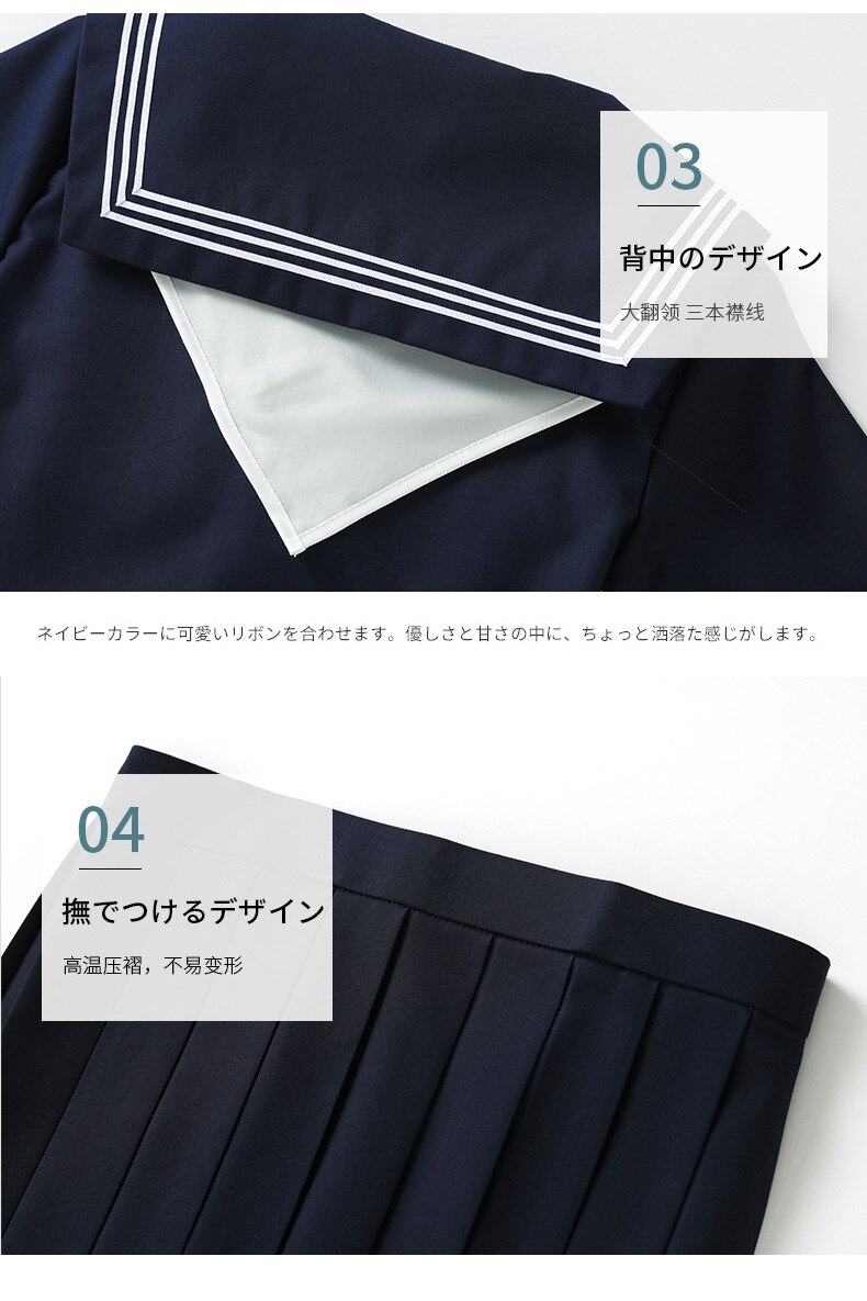Japanese Women JK uniform Navy Blue Short/long Sleeve School Uniforms For Girls College Sailor Pleated Skirt JK Sets Uniform
