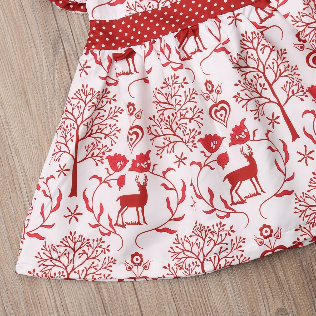 Brand jul toddler børn baby piger santa deers kjole pandebånd kronblad ærme sløjfe knælang a-line kjole 0-3y