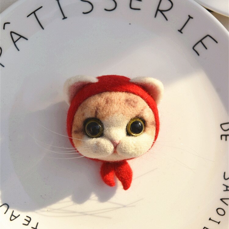 Broche en feutre Animal de poche pour femme, Kit de points d&#39;aiguille en laine de chat Siam, insignes de tête de chat, à faire soi-même
