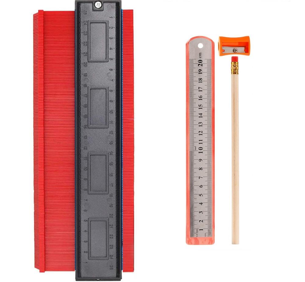 4PCS/lot Contour Gauge Shape Duplicator Outline Profile Shape Contour Duplications Guage, Irregular Shapes Copy Measure Ruler: 10 Inch-Red