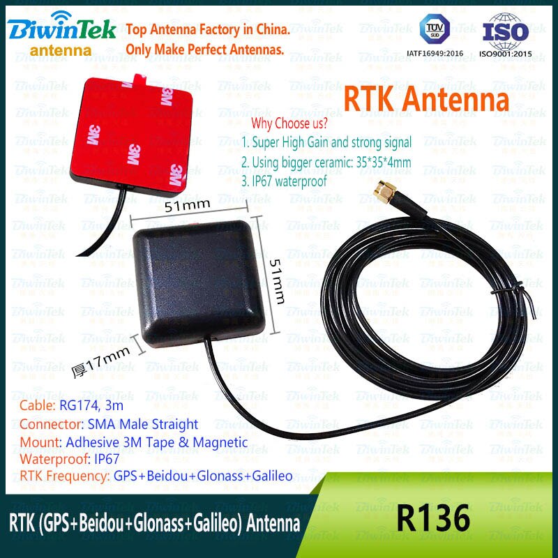 GPS Antenna GNSS BeidouGlonassGalileo External Internal ReceiverVehicleCarNavigation HighGainStrong SMAMale RG174 IP67 Magnet 3M: R136