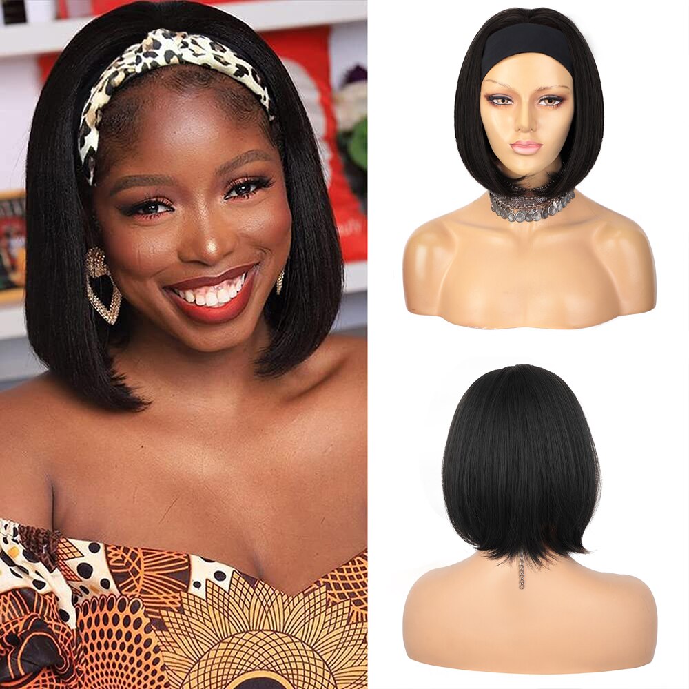 Stamped Glorious Synthetic Headband Wig Black Wig Long Straight Hair Heat Resistant Fiber Synthetic Wigs for Black Women: 1B