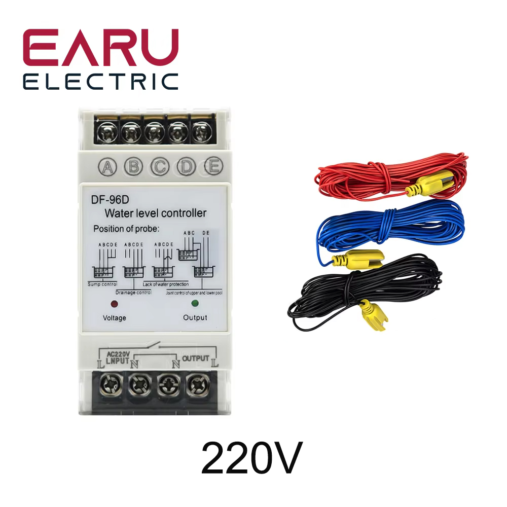 DF-96D DF-96DK Water Level Controller Switch 20A 220V Water Tank Liquid Level Detection Sensor Water Pump Controller 2M Wires: Burgundy / 4V