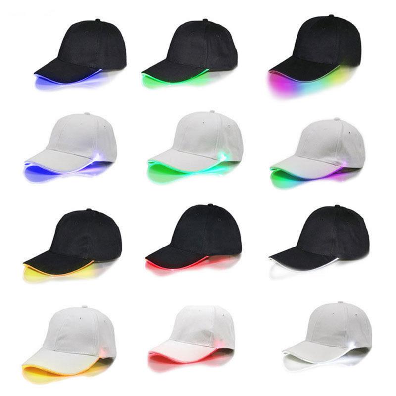Prachtige Led Lichtgevende Glasvezel Baseball Cap Mode Unisex Effen Kleur Led Lichtgevende Baseball Cap Christmas Party Hat Cap