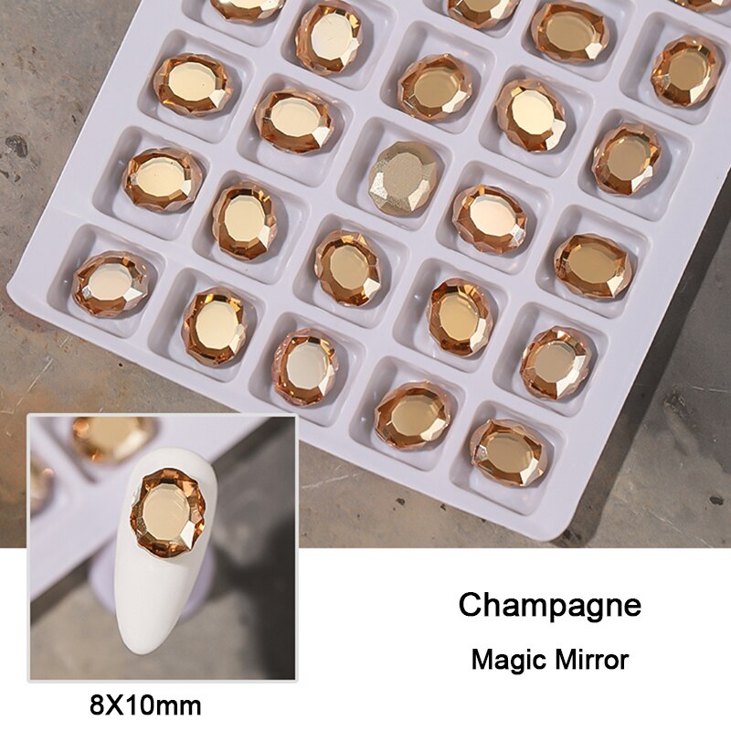 8x10mm Magic Mirror Nail Art Rhinestone Double Plane Crystal K9 Glass 3D Fingernail DIY Decoration Accessories: Champagne 30pcs