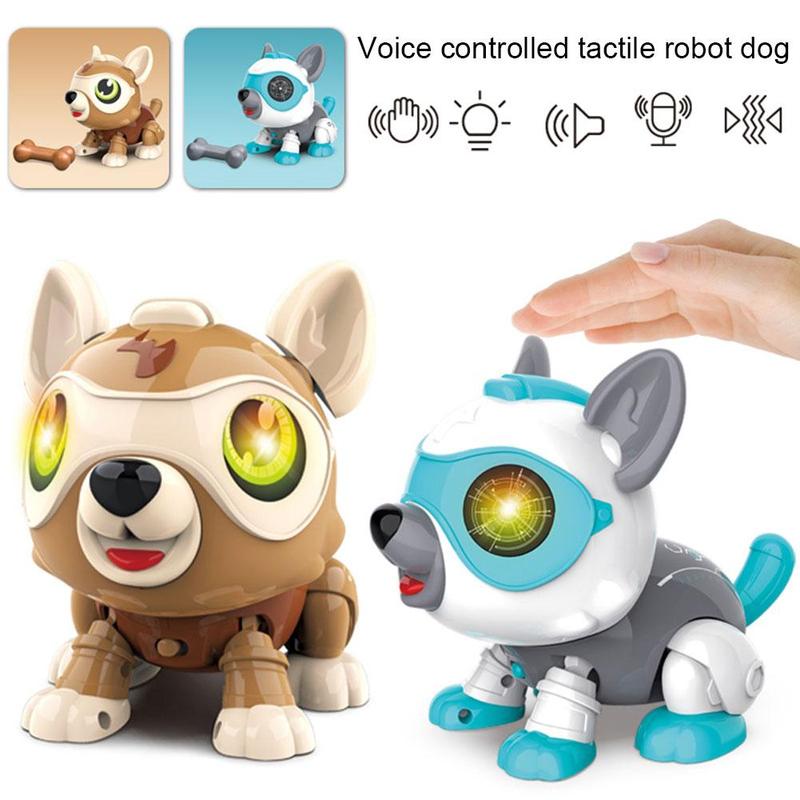 Diy Voice Control Touch Sensor Robot Dog Toy Lighting Sound Effect Timing Function Pet Dog Model