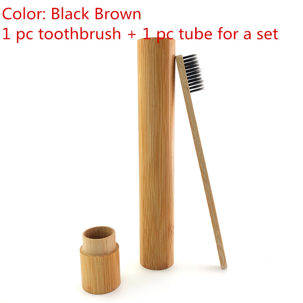 1pc Bamboo Toothbrush +1pc Bamboo Tube Eco Friendly Natural Bamboo Toothbrush Travel Case Soft Head Teeth Brush 2pc Packing