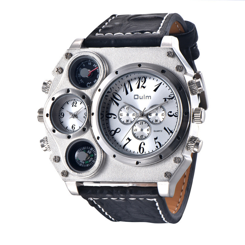 Oulm 1349 sportsure mænd super store store urskive hanskvartsur dekorativt kompas luksus mænds armbåndsur: Hvid
