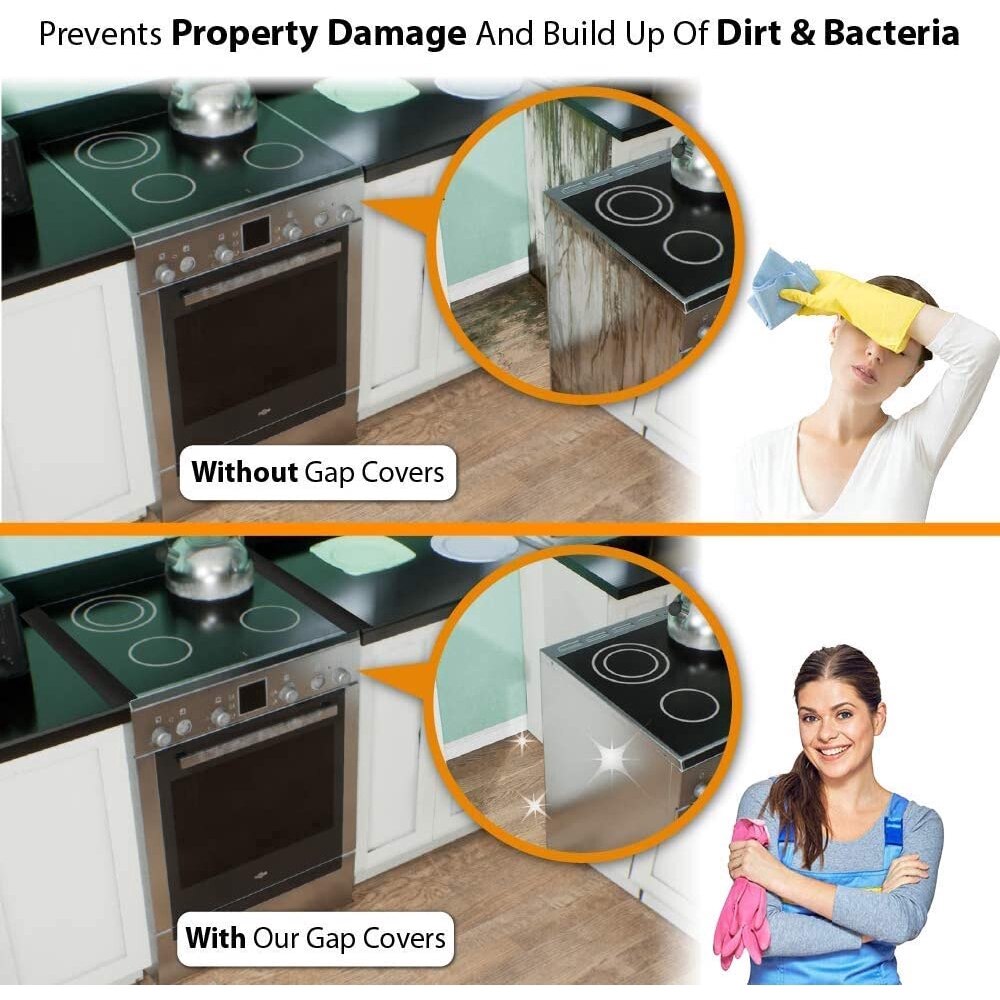 Silicone Kitchen Gap Covers Strips Oil/Dust/Water Proof Heat-Resistant Seal Gap Filler/Sticker Between Counters, Stovetops