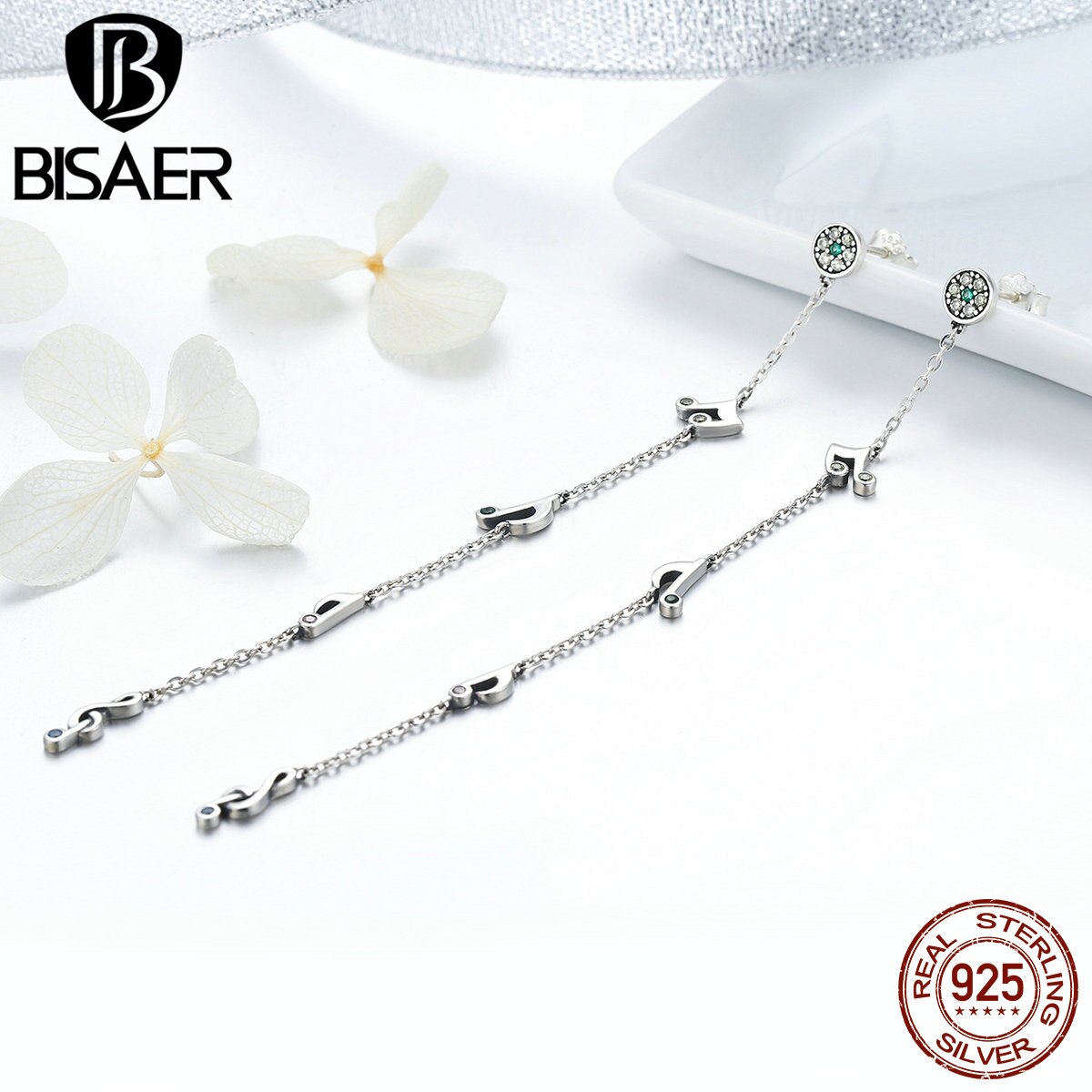 Bohemian 100% 925 Sterling Zilver Music Note Koreaanse Lange Oorbellen Vrouwen Mode Sterling Zilveren Bruiloft Oorbellen ECE202