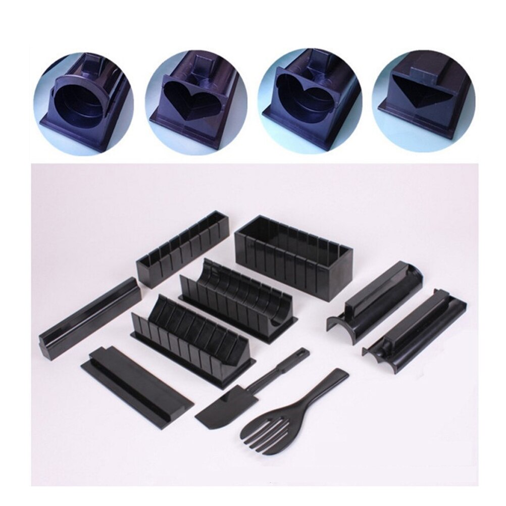 Rosenice 11 stk sushi form køkkenredskaber til madlavning sushi maker diy sushi ris rulleform (sort)