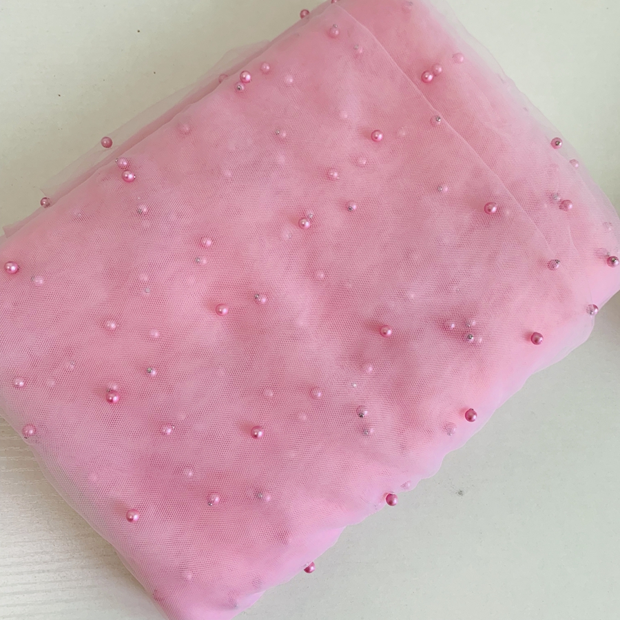 Tissu en Tulle et dentelle perlée, 5 mètres, décoration pour robe, , en Stock, 2022: Bright pink 5Y