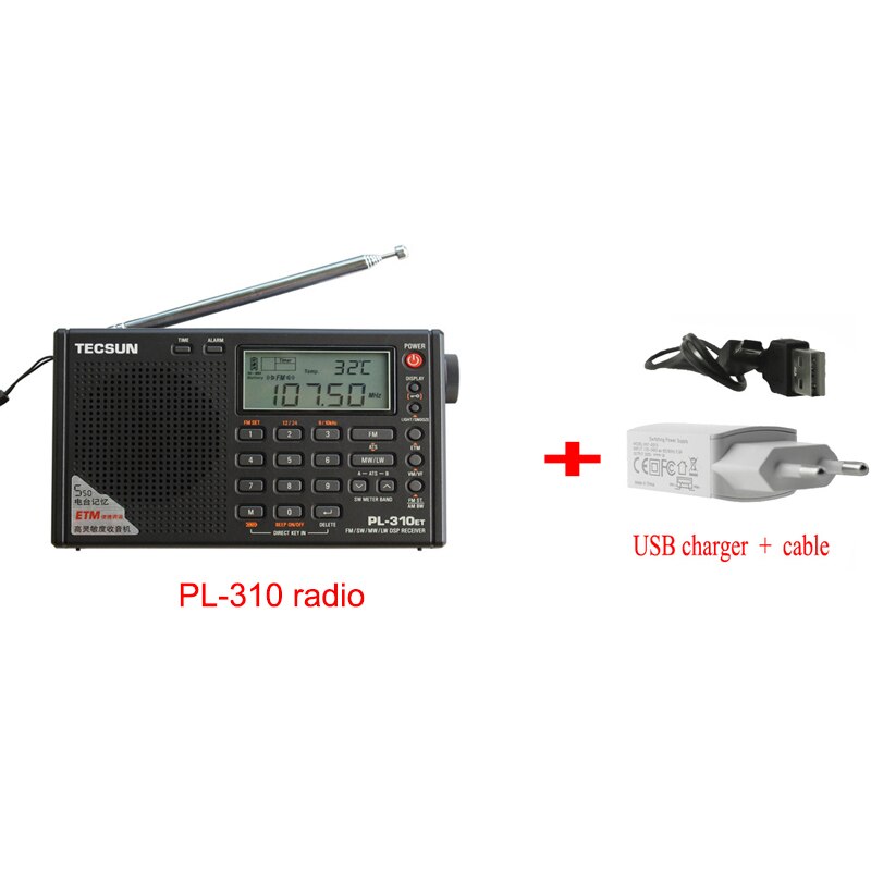 Tecsun PL-310ET Full Radio Digital Demodulator FM/AM/SW/LW Stereo Radio Portable Radio For English Russian User: Black USB