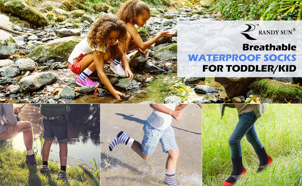 RANDY SUN Socks Children Kids 100% Waterproof Socks Cycling Quick Drying Camping Hiking Socks Soft Breathable Antibacterial