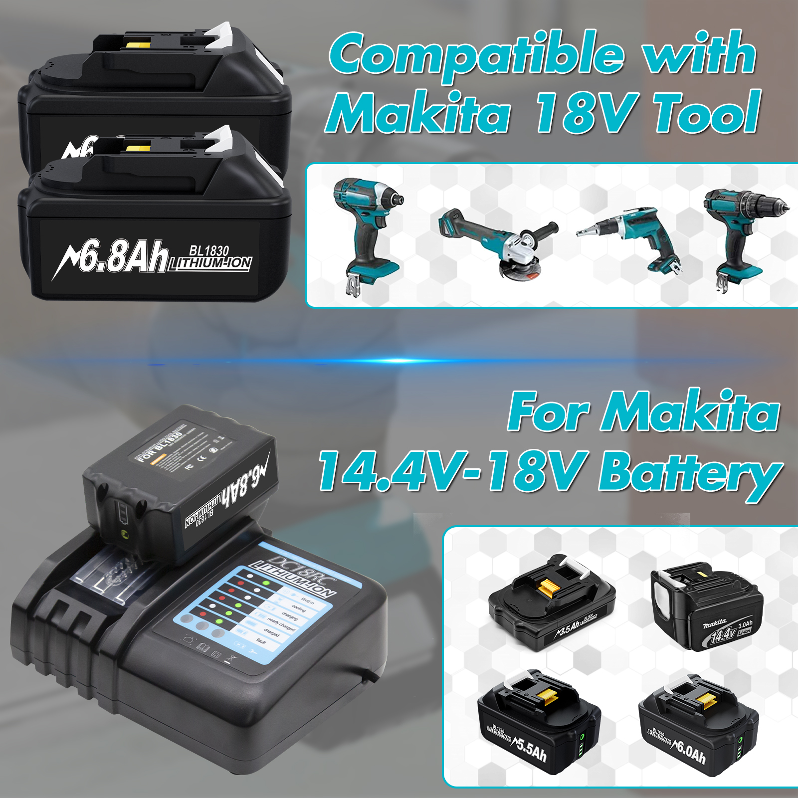 Für Makita 18 V Akku BL1830 BL1815 BL1860 BL1850 BL1840 Schraubendreher Akku & Ladegerät 18 V Ersatz-Akkus für Elektrowerkzeuge.