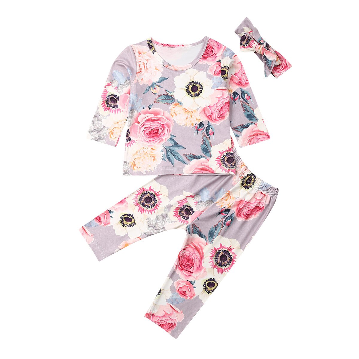 Generisch Peuters, kinderen, peuters, baby's, meisjes, lange mouwen, schattige cartoondieren, tops, blouse, luipaardpatroon, broek, broek, outfitset, 2 stuks kleding, grijs, 4-5 Jaar