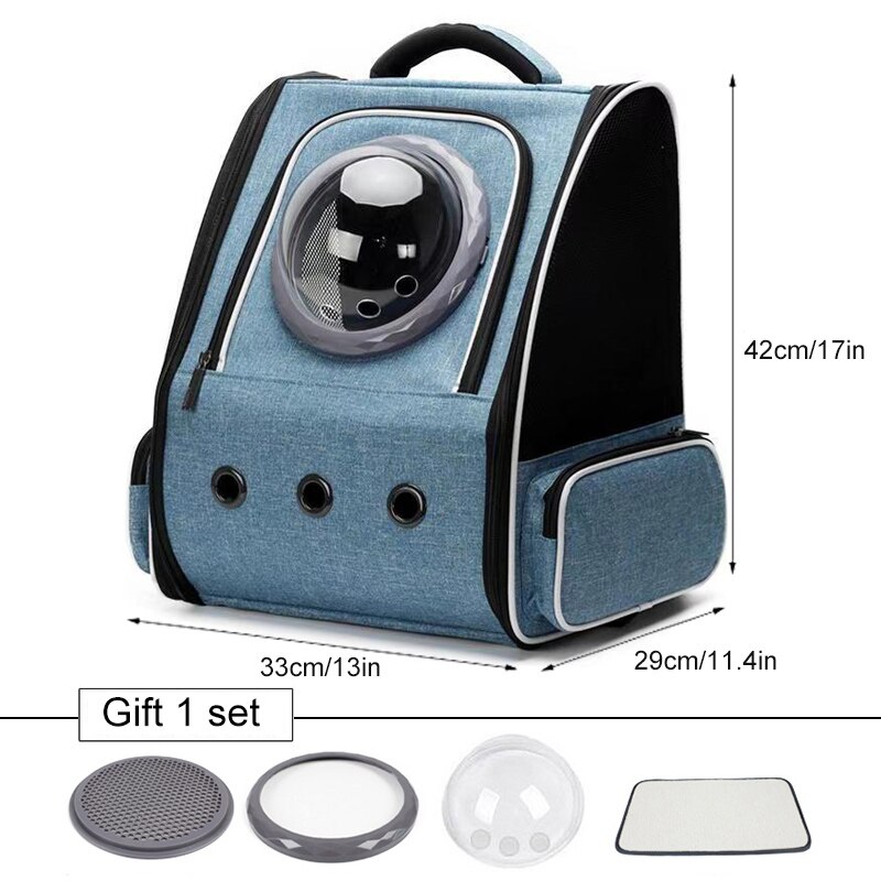 Mochila para gatos, bandolera doble de viaje transpirable, cápsula espacial, transporte para gatos, Bolso pequeño para mascotas, bolso de transporte para gatos: Blue-P1