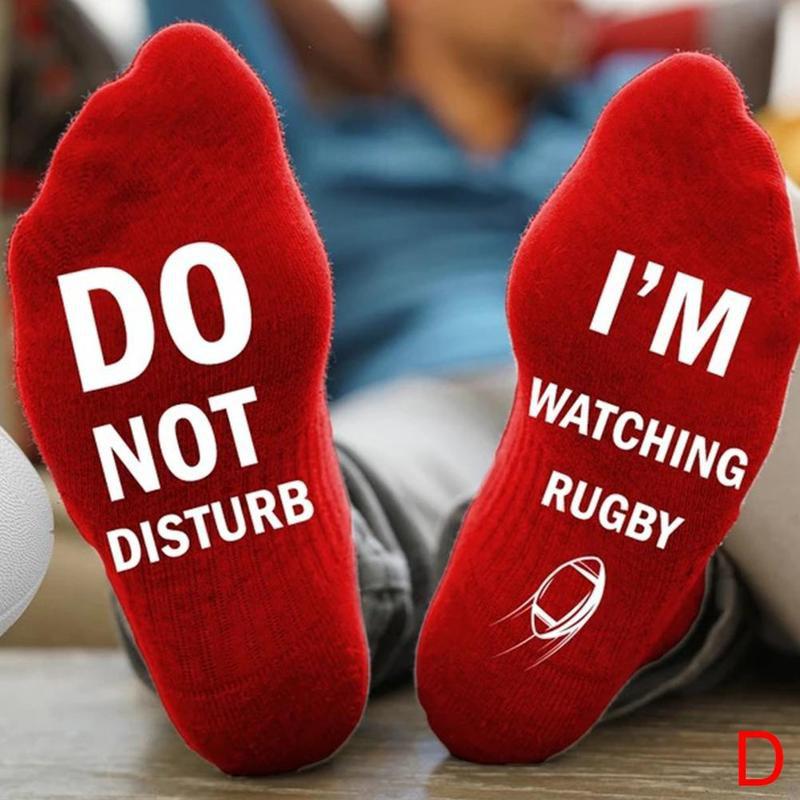 Rugby sokker forstyrrer ikke strømper unisex mænd kvinder sokker sjov bomuld sjov brev besætning åndbare sokker udendørs sports sox: Rød
