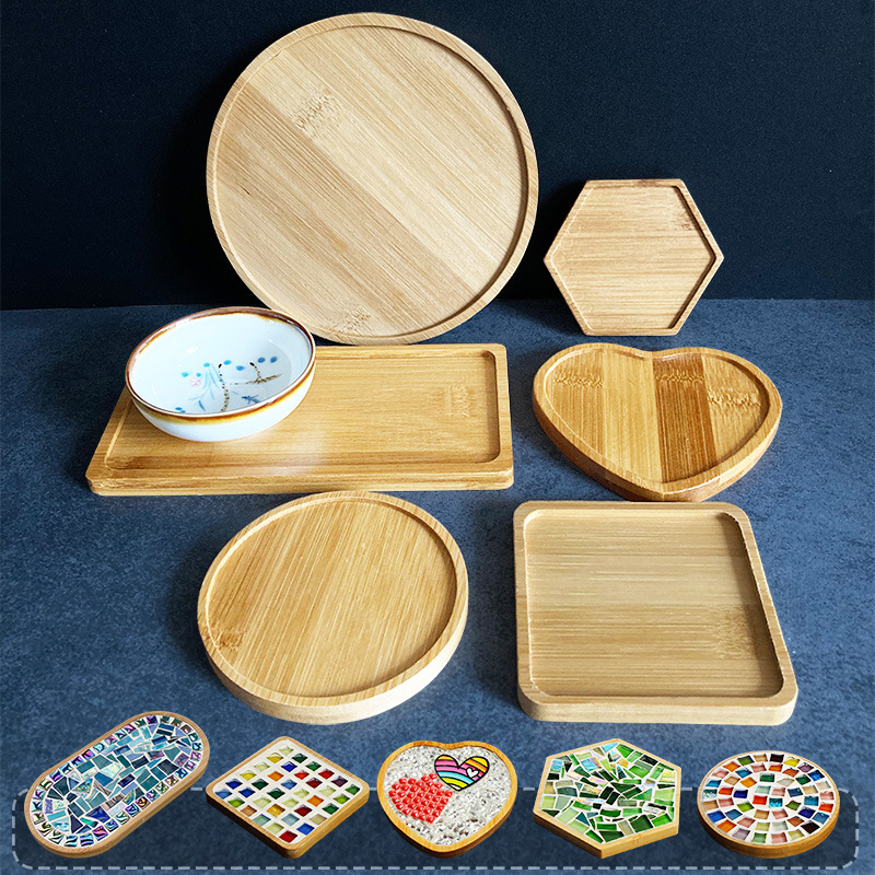 Posavasos redondo de madera para tazas, posavasos cuadrado con corazón de mosaico artesanal, mantel individual hecho a mano, herramienta de mosaico artesanal, ranura de bambú