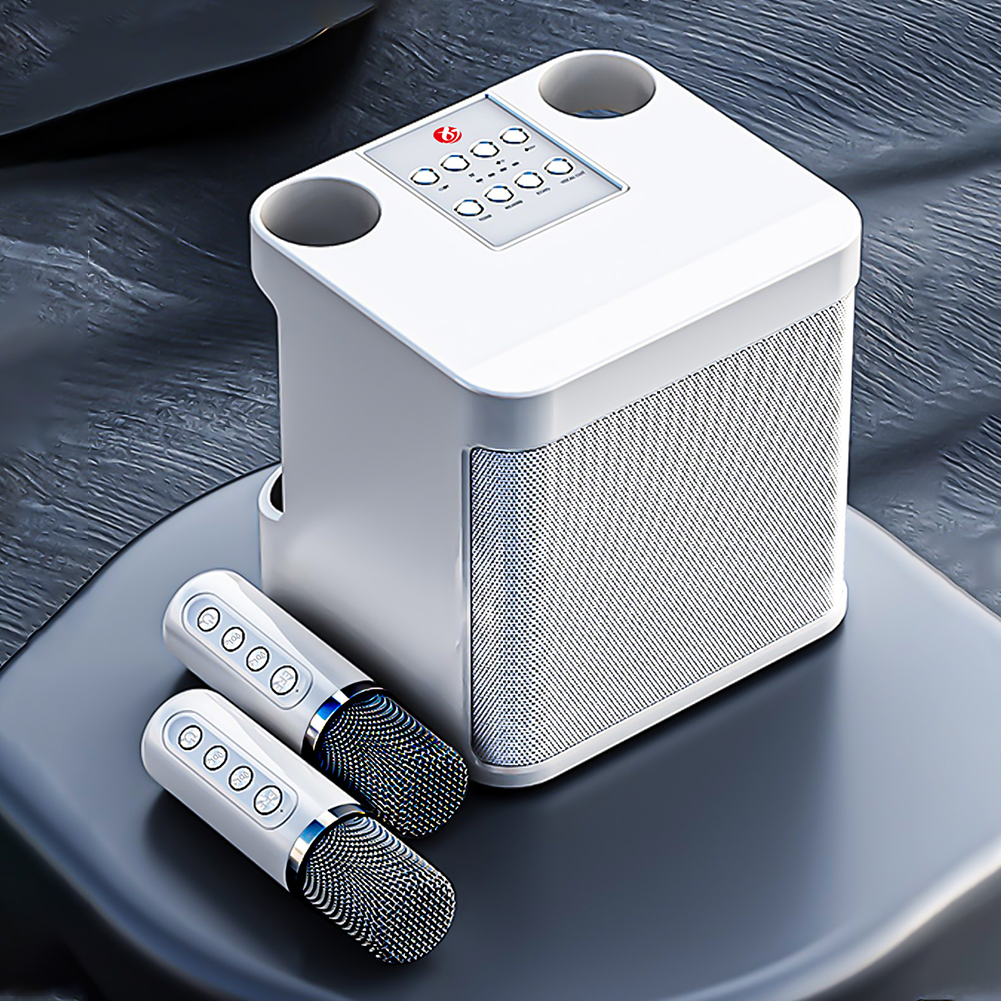 YS203 Altavoz Bluetooth portátil con 2 micrófonos inalámbricos Máquina de Karaoke Estéreo envolvente Karaoke en casa para niños Adultos