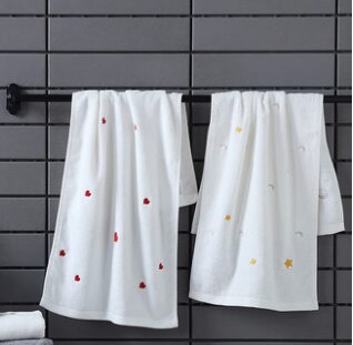 Juego de toallas faciales 100% algodón, estilo romántico para parejas, personalidad, melocotón, corazón, estrella, Luna, patrón, suave y absorbente, , 2 uds.: White