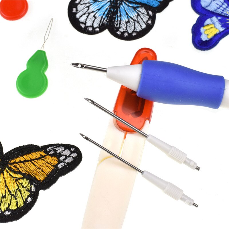 Bolígrafo de costura bordado mágico, conjunto de agujas de punzón, 2 uds., Kit de aguja de punzón con patrones bordados, herramienta de artesanía de costura de punto con funda