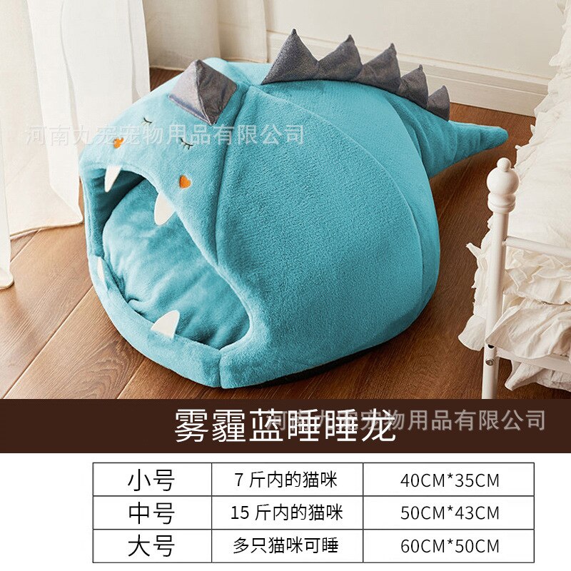 Dinosaur Shape Dog Bed Washable Removable Pet Supplies House Kennel Keeps All Seasons Warm Small Dog Teddy Universal Cat Bed: Blue / S