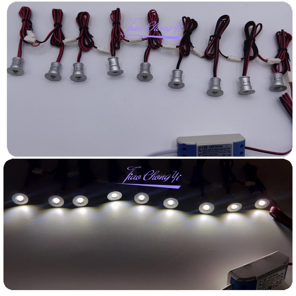 9 stk  /1 sæt 12v mini indendørs led spot spot downlight dæmpbar indbygget loft trappelys 1w vitrineskab lys
