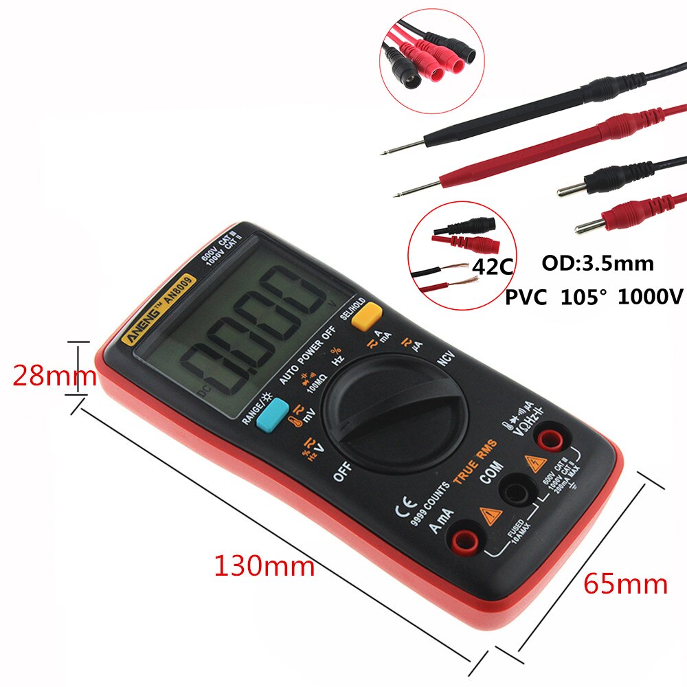 AN8009 Digitale Multimeter True-Rms Auto Range Ncv Ohmmeter Ac/Dc Spanning Ampèremeter Stroom Meter Temperatuur Elektronische test