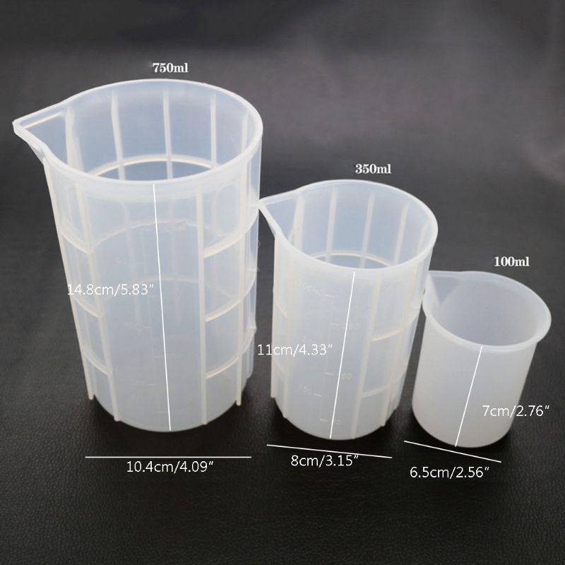 3Pcs 100ml 350ml 750ml Flexible Silicone Large Measuring Cups Mixing Cups Baking Tools Resin Casting Jewelry Tools Kit