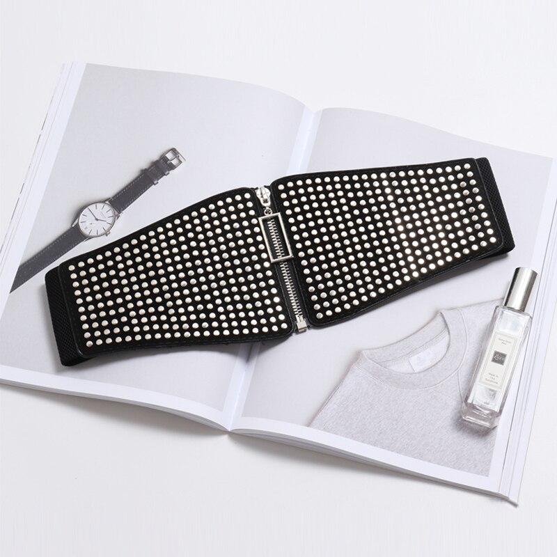 Wide Elastic Studded Belt Female Waist Goth Plus Size Stretch Cummerbunds Ladies Long Belts For Women Corset Waistband