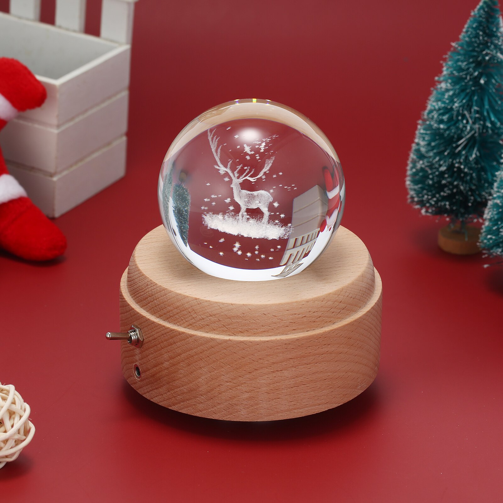 Vintage muziekdoos kristallen bol projectie houten lichtgevende led-lamp bt-luidspreker voor verjaardagen en kerstmis