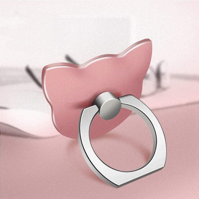 Finger Ring Mobile Phone Smartphone Stand Holder For iPhone XS Huawei Samsung cell Smart Round Phone Ring holder Car Mount Stand: Rose Cat
