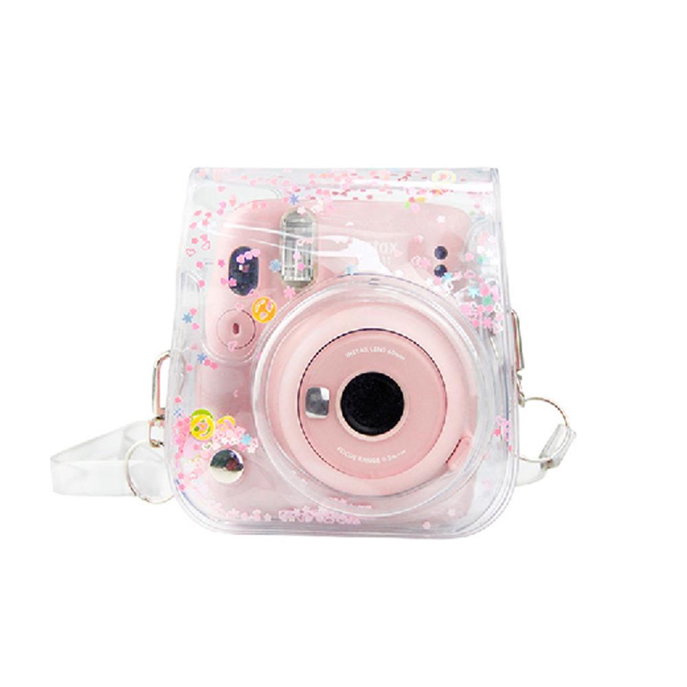 Gjennomsiktig pvc kvikksand veskebeskyttelse søt kameraveske veske pu til fuji instax mini 11 veske: Rosa