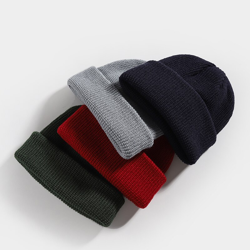 Vinter hue kort kalot unisex dame hue strikket hue hue sømandskasket manchet kantløs retro navy hat varm kalot
